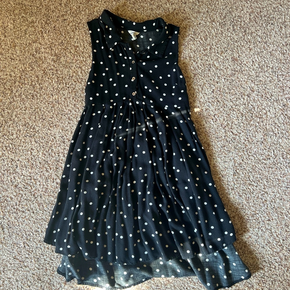 Black & White Polka Dot Button Up Dress with Collar